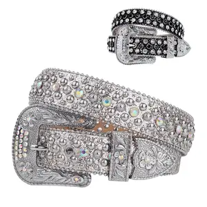 Mens/Womens Y2K Rhinestone Belt Western Cowboy Floral Buckle Stone Sequin Leather Belt Belt, Ideal Gift for Men Jewel Decoration cheetah print belt belts men real designer belts