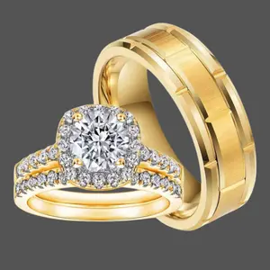 Set of 2 couple rings - Luxurious Cubic Zirconia rings for men, women & stainless steel material for wedding, engagement and anniversary jewelry, non-tarnishing fashion accessories