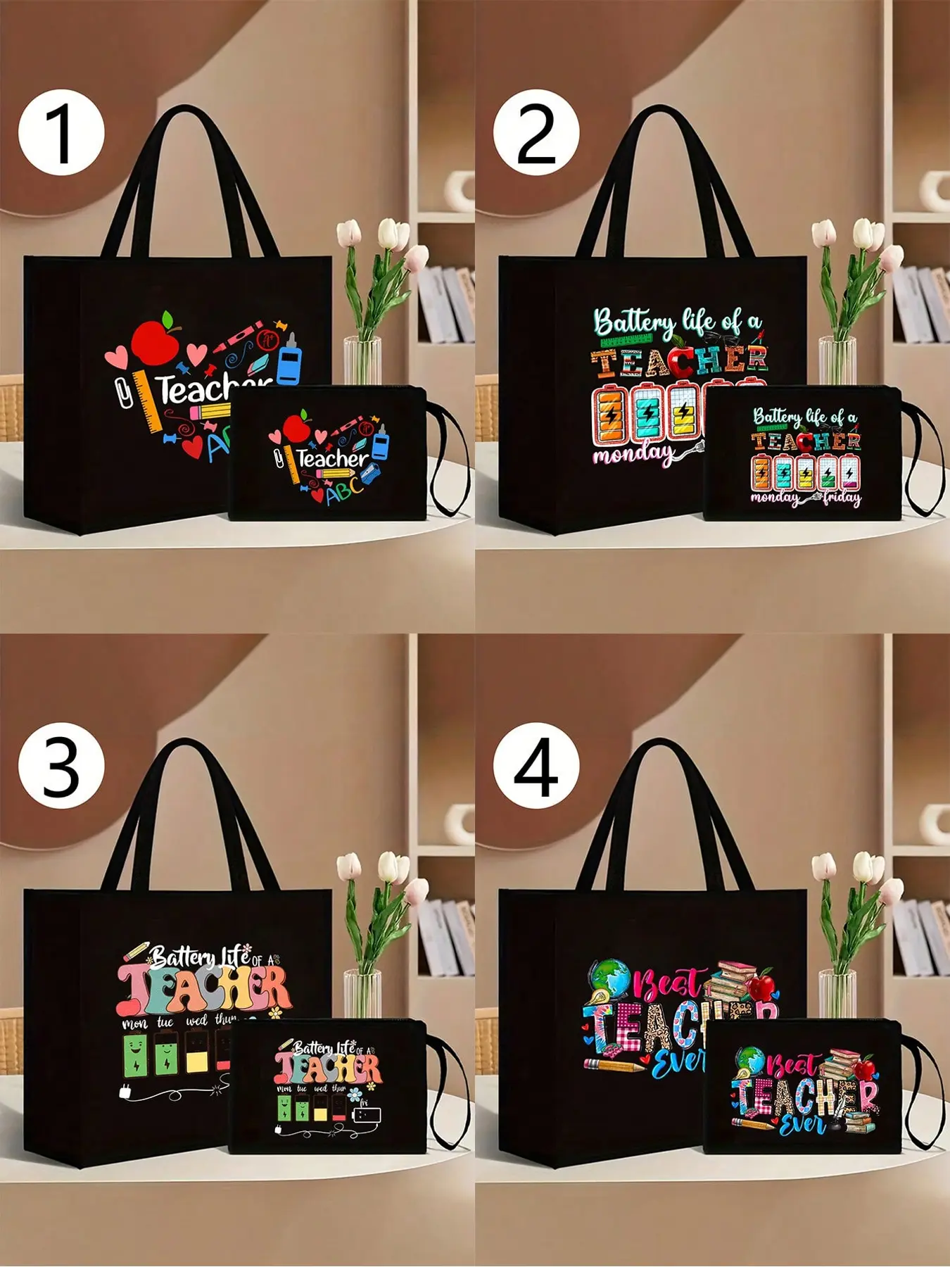 Teacher Appreciation Gift Set, Large Capacity Fashion Handbag, Casual Office Handbag, Casual Handbags, Casual Trendy Bag, Work Tote Bag, Linen Coin Purse, Makeup Bag, Perfect for Educators & School Staff