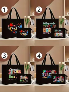 Teacher Appreciation Gift Set, Large Capacity Fashion Handbag, Linen Coin Purse, Makeup Bag, Perfect for Educators & School Staff, Fashionable Tote Bag