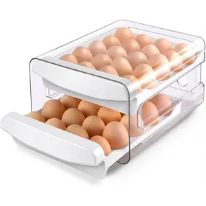 (R) Egg Holder for Fridge, 2-Tier Stackable 40 Eggs Organizer Drawer for Refrigerator, Space-Saving Egg Container, Clear Plastic Egg Tray for Kitchen Storage