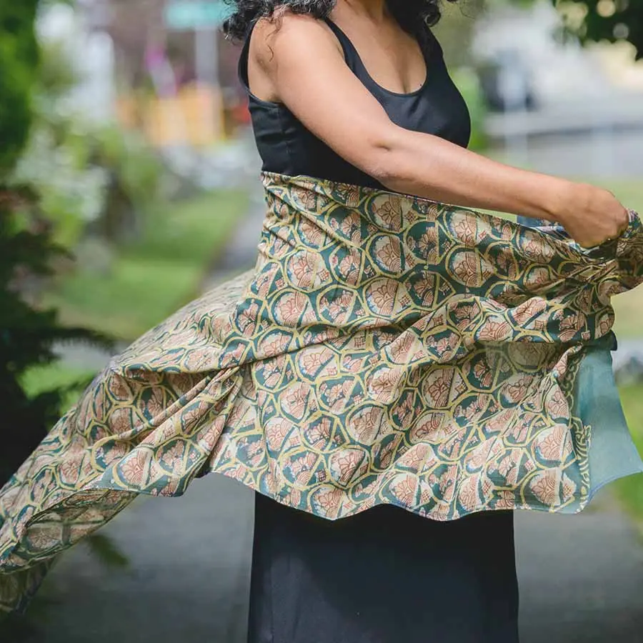 Emerald - Cotton Silk Blend Block Printed Scarf