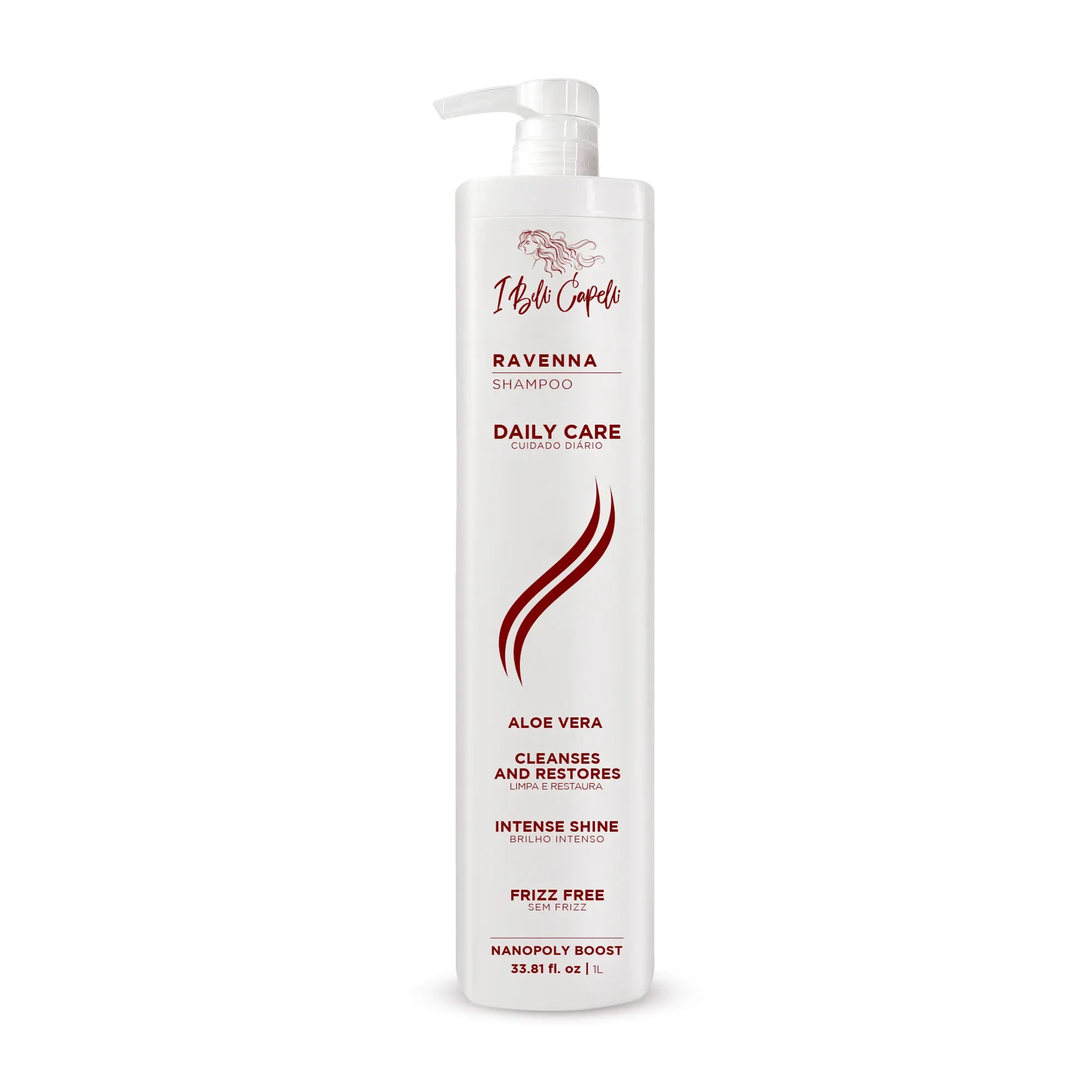 I Belli Capelli Ravenna Anti-Frizz Daily Care Liquid Shampoo with Aloe Vera - Cleansing Haircare Product with Conditioner Properties, Purifies, Balances, Hydrates, Prevents Hair Loss, 33.8 fl.oz