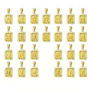 Initial Letter Pendant Necklace for Men Womens, Gold Plated Square Capital Choker Alhpabets from A-Z 5mm 22inch Curb Chain Necklace