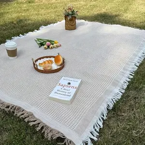Linen Picnic Mat, Outdoor Picnic Blanket, Portable Tablecloth, Camping & Hiking Equipment, Road Trip Essentials for Outdoor Camping, Picnic, Beach, Park