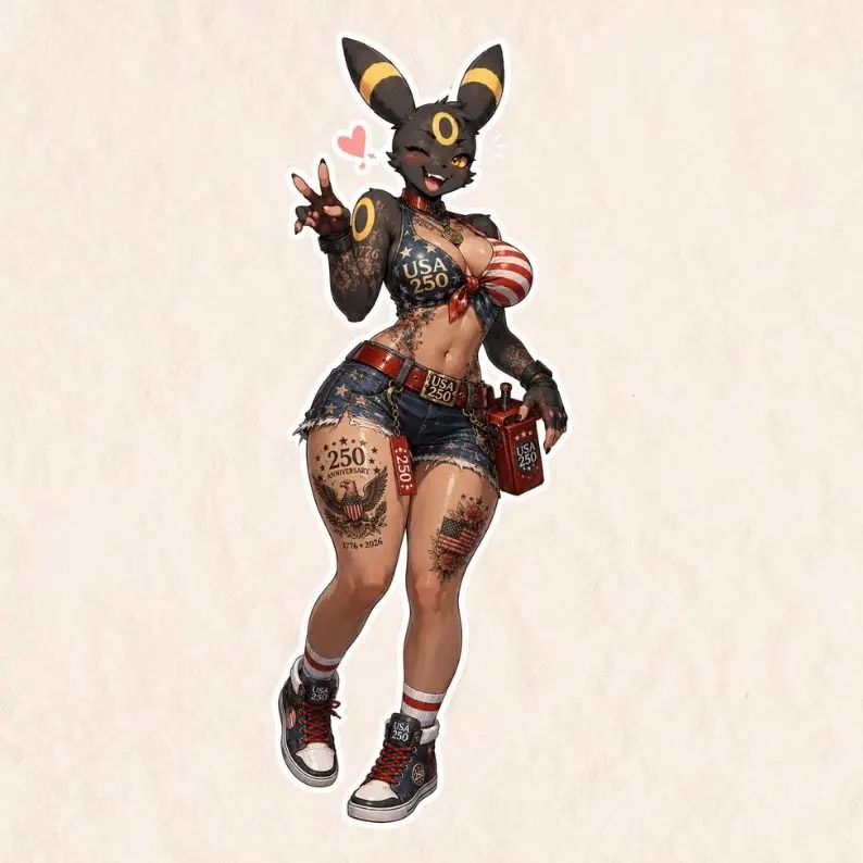 Umbreon Poke Sticker, USA 250th Tactical Vinyl Sticker, Anime Waifu 1776 2026 Vinyl Sticker for Laptops, Cars, and Water Bottles
