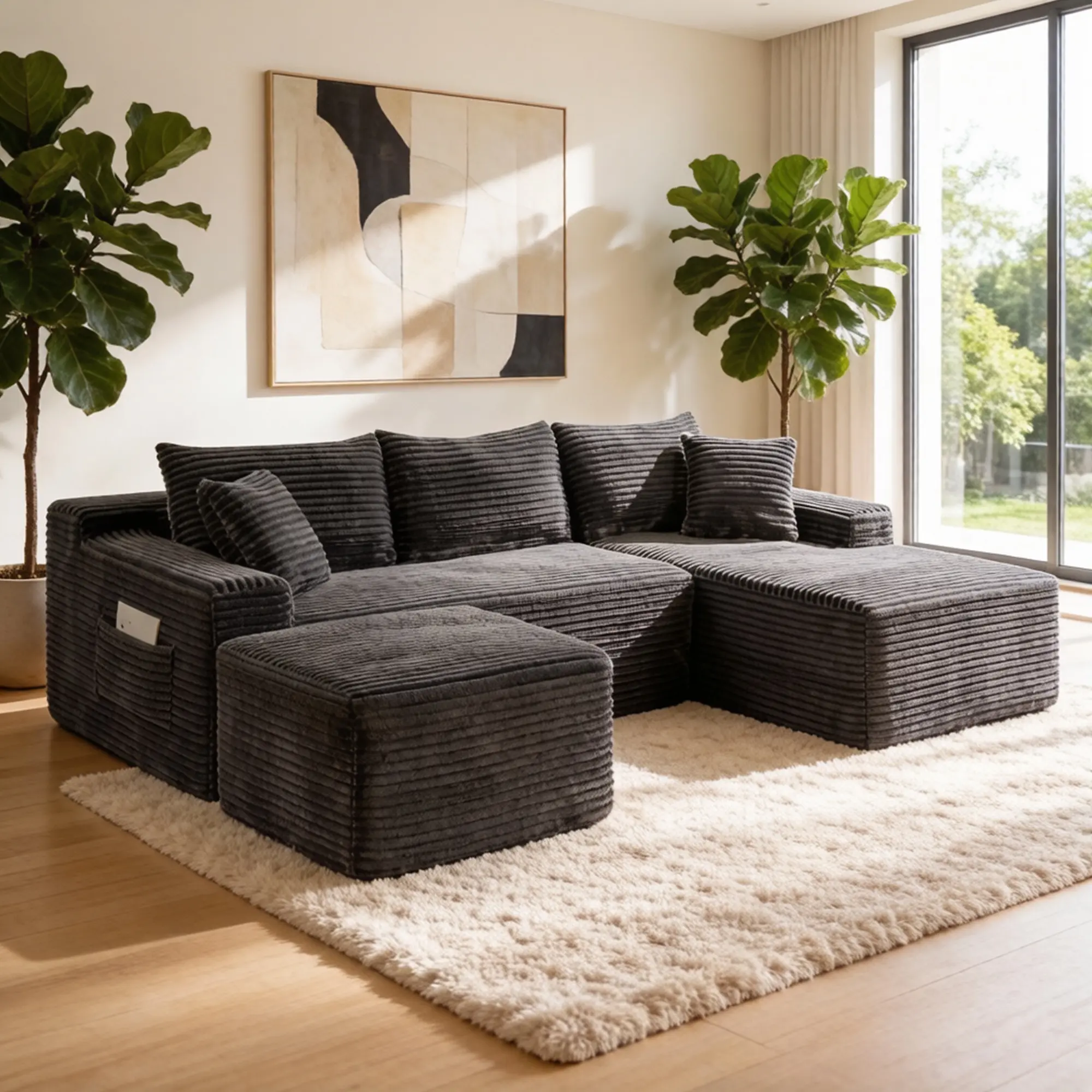 94.5" U-Shaped Cloud Sectional Sofa Couch with Deep Seat,Boneless Couch Comfy Sectional Couches, No Assembly Required,  Sleeper for Living Room,Bedroom,Apartment (Grey, Right Facing Chaise)
