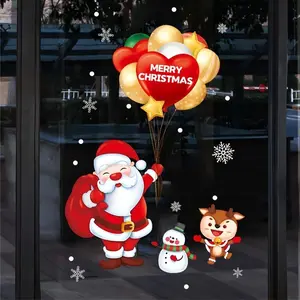 Christmas Decoration Static Glass Stickers, Santa Claus Balloon Window Clings, Storefront Decorations, Shop Display Adhesive Paper