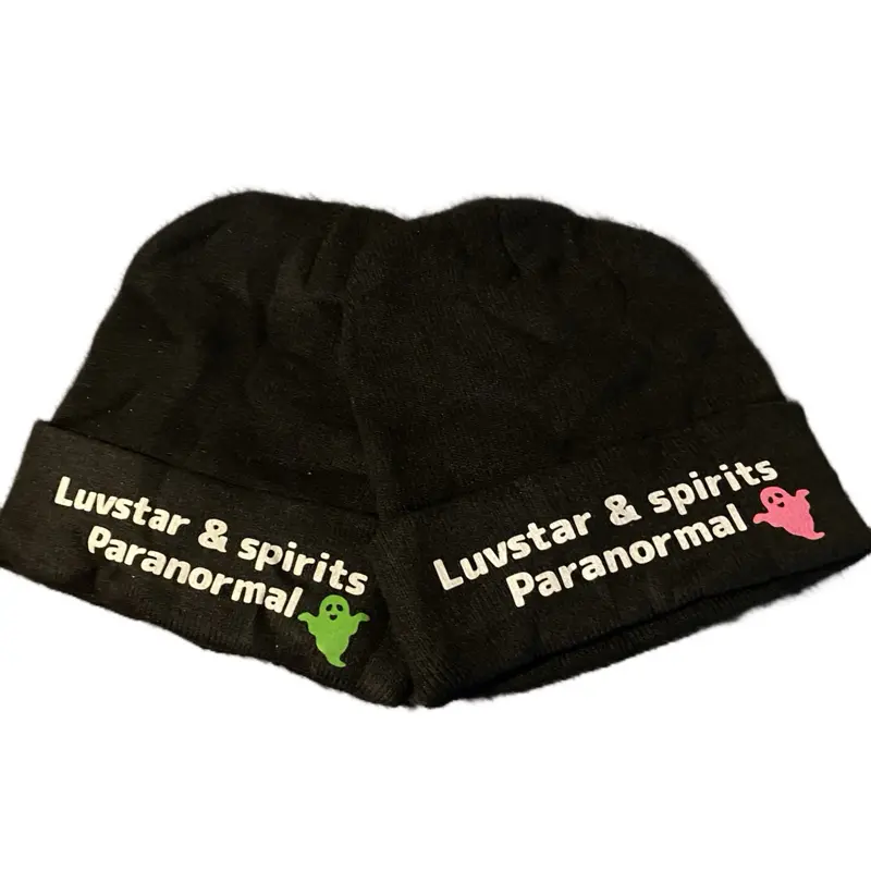 LuvStar & Spirits Paranormal Black Beanie with Unique Ghost Logo, Unisex Design, Comfortable Fit, Machine Washable, Casual Everyday Wear