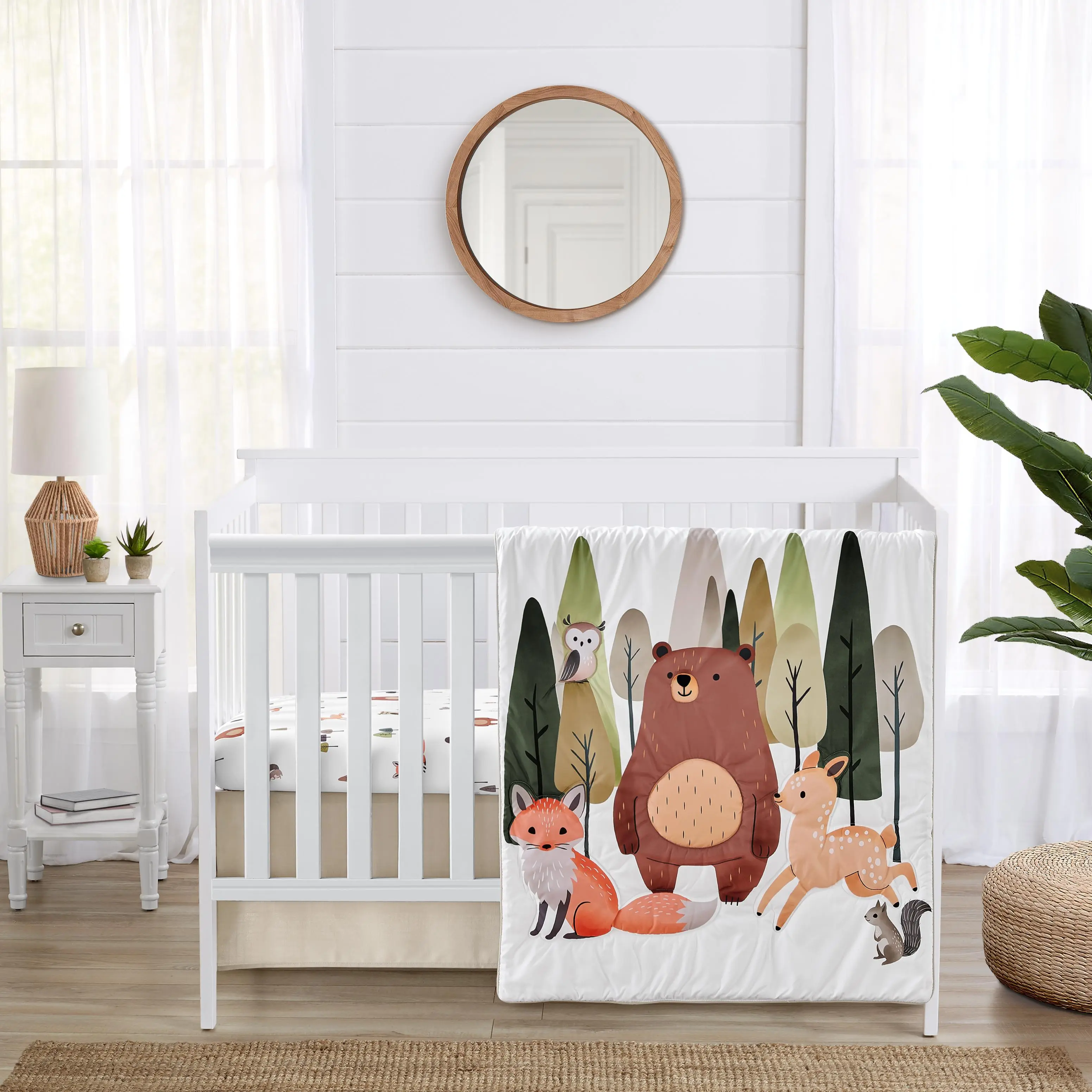 Sweet Jojo Designs 3-Piece Baby Crib Bedding Set (Woodland Animals) for Boys or Girls, Infants/Nursery incl. Blanket, Fitted Sheet and Crib Skirt (Neutral Theme, Woods, Forest Animal, Bear, Deer Fox)