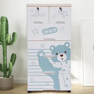 Dresser Drawer Organizers,Tall Lockable Storage Cabinet,Plastic Dresser with 6 Drawers and Wheel for Clothing/Bedroom/Playing Room 19.69 * 13.78 * 40.16”(Polar Bear) (Blue) Furniture Organization Home