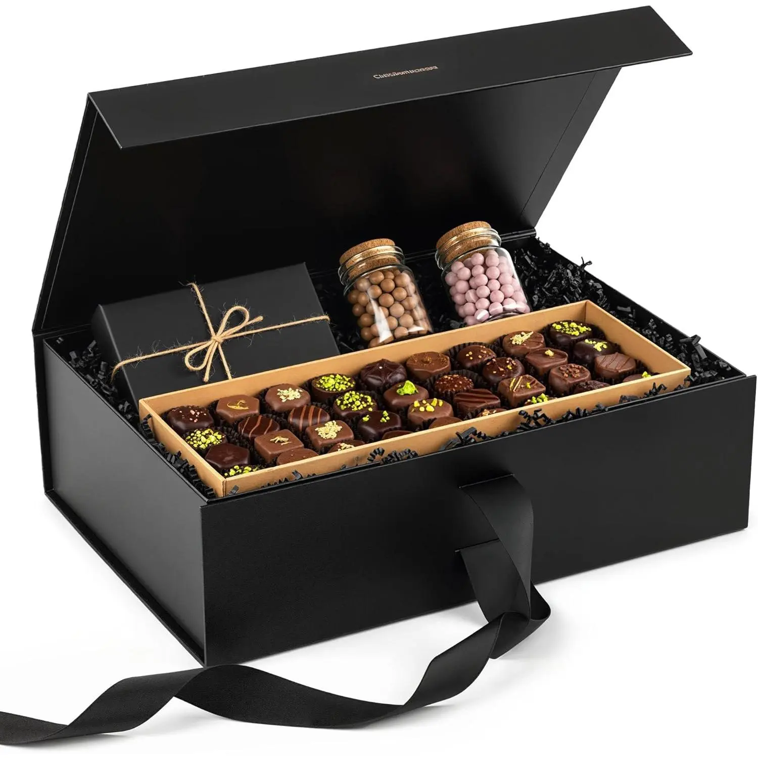 Black  Box,10.5 x 7.5 x 3.1 inches  boxes for Presents with ,  Closure Collapsible Groomsman Proposal Box with Ribbon  for Birthday, Anniversary