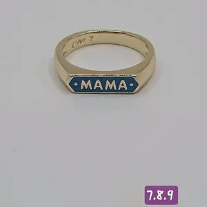 MAMA Beautiful Ring Gold-Plated Blue & Gold Colors Unisex Casual Geometric Design with "MAMA" Text, No Fade or Tarnish, Model 7.8.9