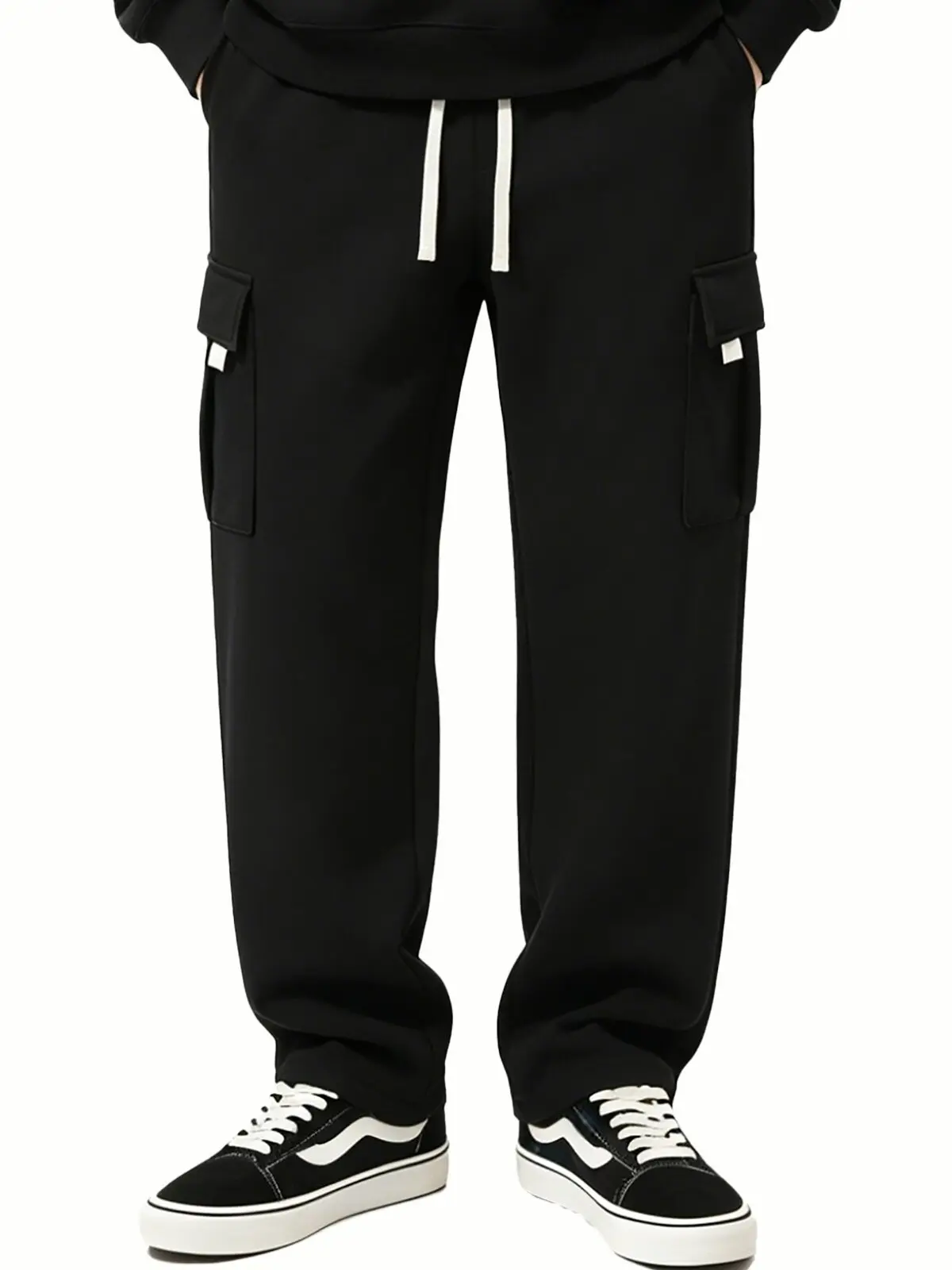 Men's Mid-Waist Knit Cargo Pants - Cozy, Flexible, Form-Fit, Body-Fitting Menswear Weather-Resistant Fleece-Lined Thick Plain Fabric Windproof Warm Workwear with Multi-Pockets Drawstring for Fitness, Outdoor Leisure, Cozy Men's Pants, Flexible Men's Pants