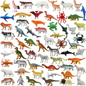 60 Pcs Assorted Dinosaur, Ocean, Sea, Farm, Jungle, Wild Animals  Dinosaurs Figure Realistic Plastic Zoo Play Set  Small Toys for Kids, Cupcake Topper, Party Favors