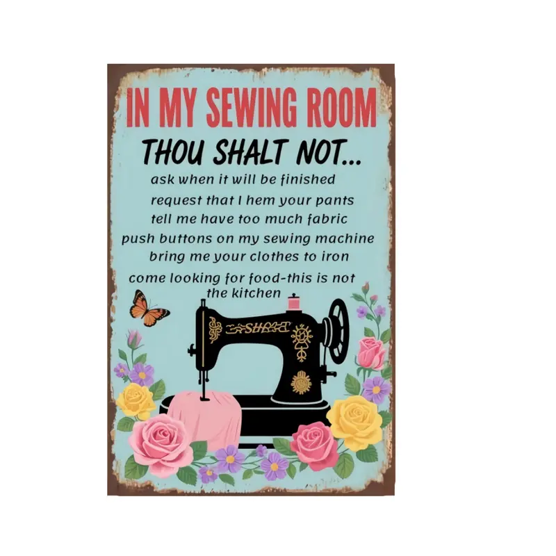 Vintage Sewing Room Wall Sign, Metal Tin Plaque for Home, Craft Room, Sewing Lover Gift - Country Style Decorative Poster 8x12 Inch