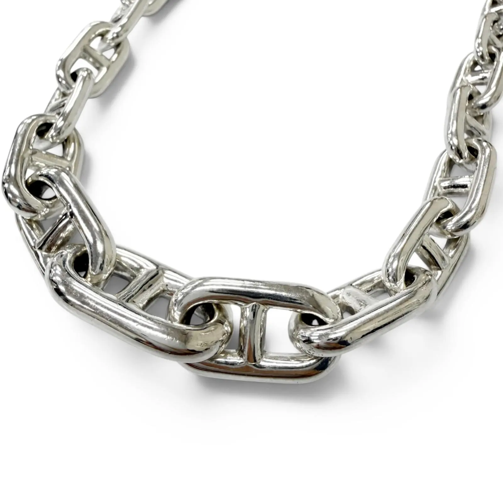 Pre-owned HERMÈS Sterling Silver 925 (Ag925) Small Leather Goods Hermes Chaine dAncre Crescendo Initial Frame 925 Necklace
