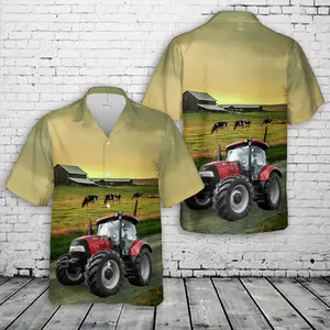 International Harvester Tractor Hawaiian Shirt Flower Style 3D Printing Summer Casual Loose Short Sleeve Shirt Street Men Menswear Top