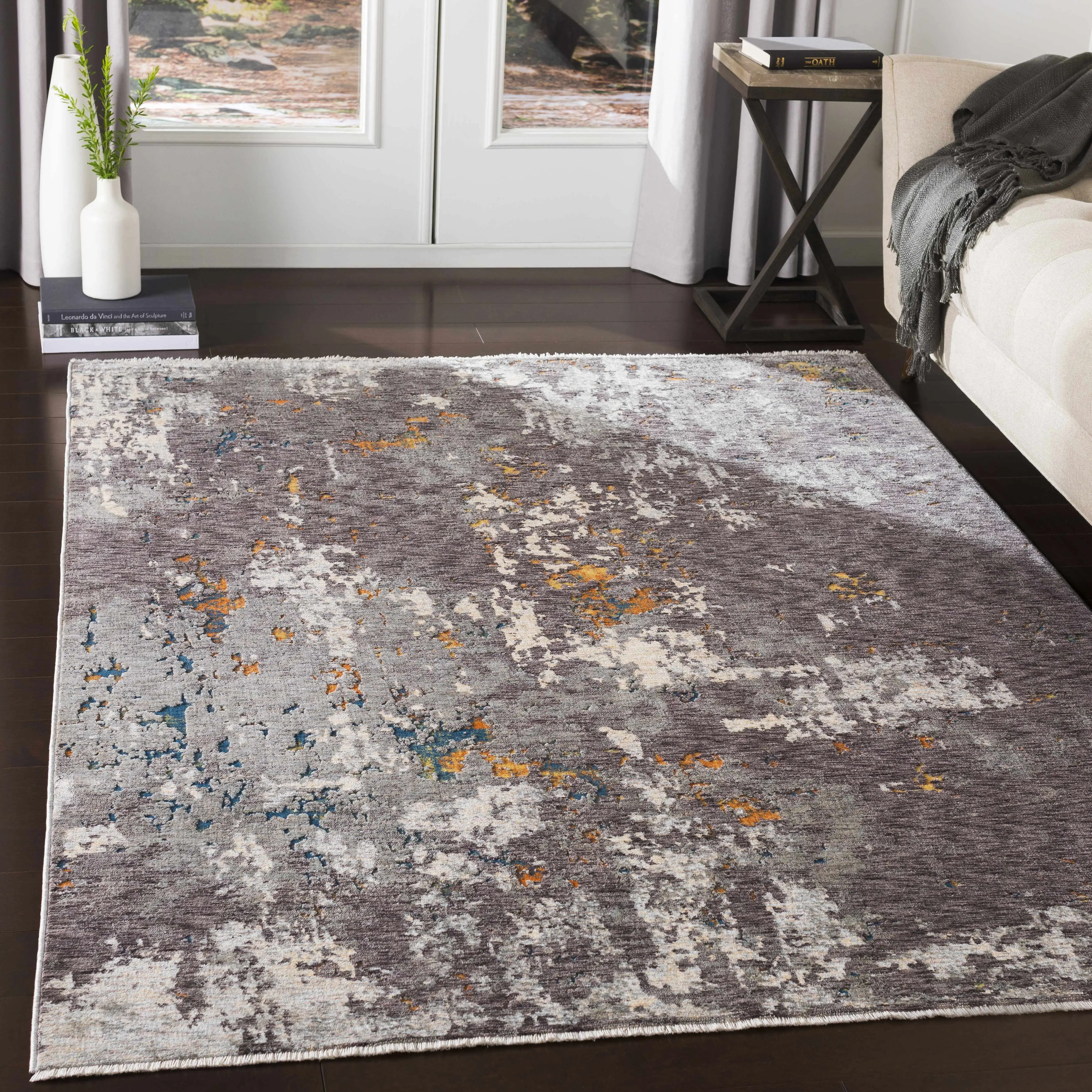 Kenedy Carved Statement Rug - Embossed Floral and Star Motif Area Rug, Clearance, Embossed Floral And Star Motif Area Rugs