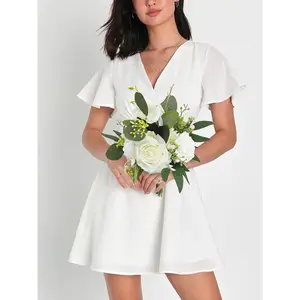 Rinlong 7.8 inch wide Sage Green & White Bridesmaid Bouquet