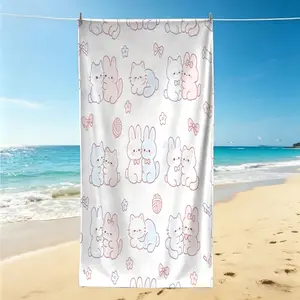 1Pcs Cute Rabbit Print Beach Towel, Quick Dry Absorbent Microfiber, Lightweight and Sand-resistant, Suitable for Beach and Pool, Suitable for All People, Perfect Gift Choice