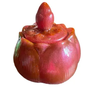 Blooming Flower Jar with Vibrant Red and Green Glitter Finish for Home Decor