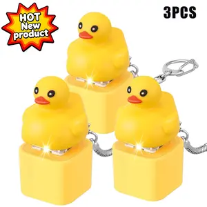 3 Pcs Quacking Duck Keychain Fidget Toy Rechargeable Duck Keyboard Keycaps That Quack Fidget Keychains Fun & Portable Stress Anxiety Reliever Sensory Toy with Colorful Lights