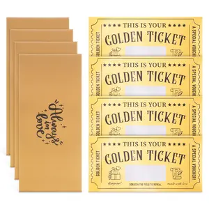 [Birthday Gift] Golden Ticket Surprise Scratch Off Cards 4 Pieces with Envelopes Write Your Own Gift Reveal for Girlfriends Wife Women Men Birthday Valentine's Day Christmas