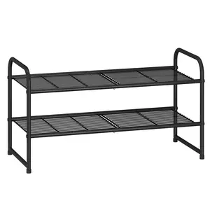 Simple Trending 2-Tier Stackable Shoe Rack, Metal Shoe Shelf Storage Organizer, for Entryway, Closet, Hallway, Black shoe rack