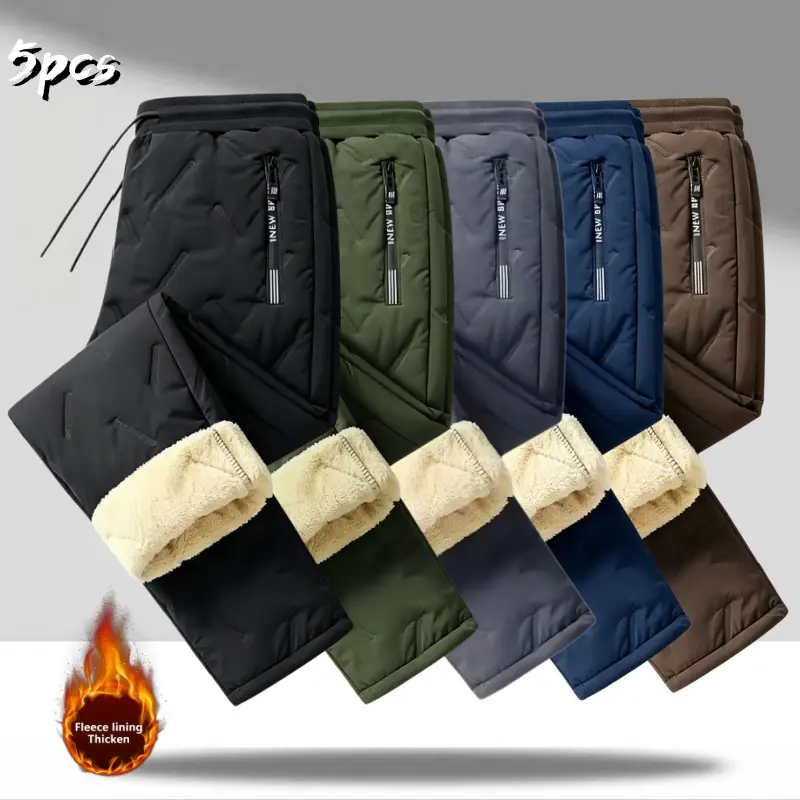 Men’s 5-Pack Sherpa-Lined Quilted Pants – Water-repellent, wind-resistant, anti-theft zip pockets, relaxed fit for sub-zero cold