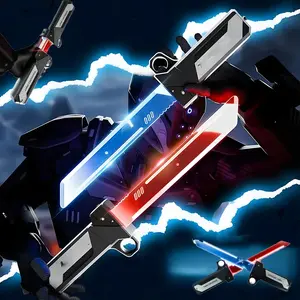 Dual-Blade Sword Reversible Hilt 2-in-1 Red/Blue Light Sword Swing-to-Extend Plug-in Retract 4.72to8.66 Retractable Blade Fidget Toy Hot Cosplay Prop & Collector’s Item