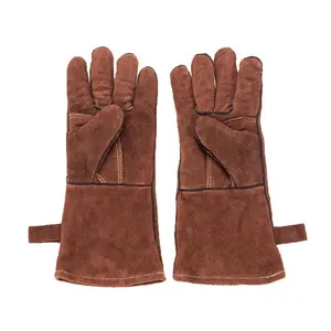Anti-scald gloves Zibo barbecue gloves camping cowhide flame-retardant heat-insulating long baking oven gloves