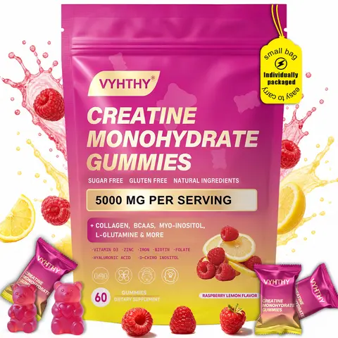 VYHTHY Pure Creatine Monohydrate Dietary Gummies, Clean Label Supplement with Collagen, BCAAs, Inositol, L-Glutamine, Vitamins, Zinc – Fitness Support for Strength, Recovery, Skin & Nail Care (Men & Women)