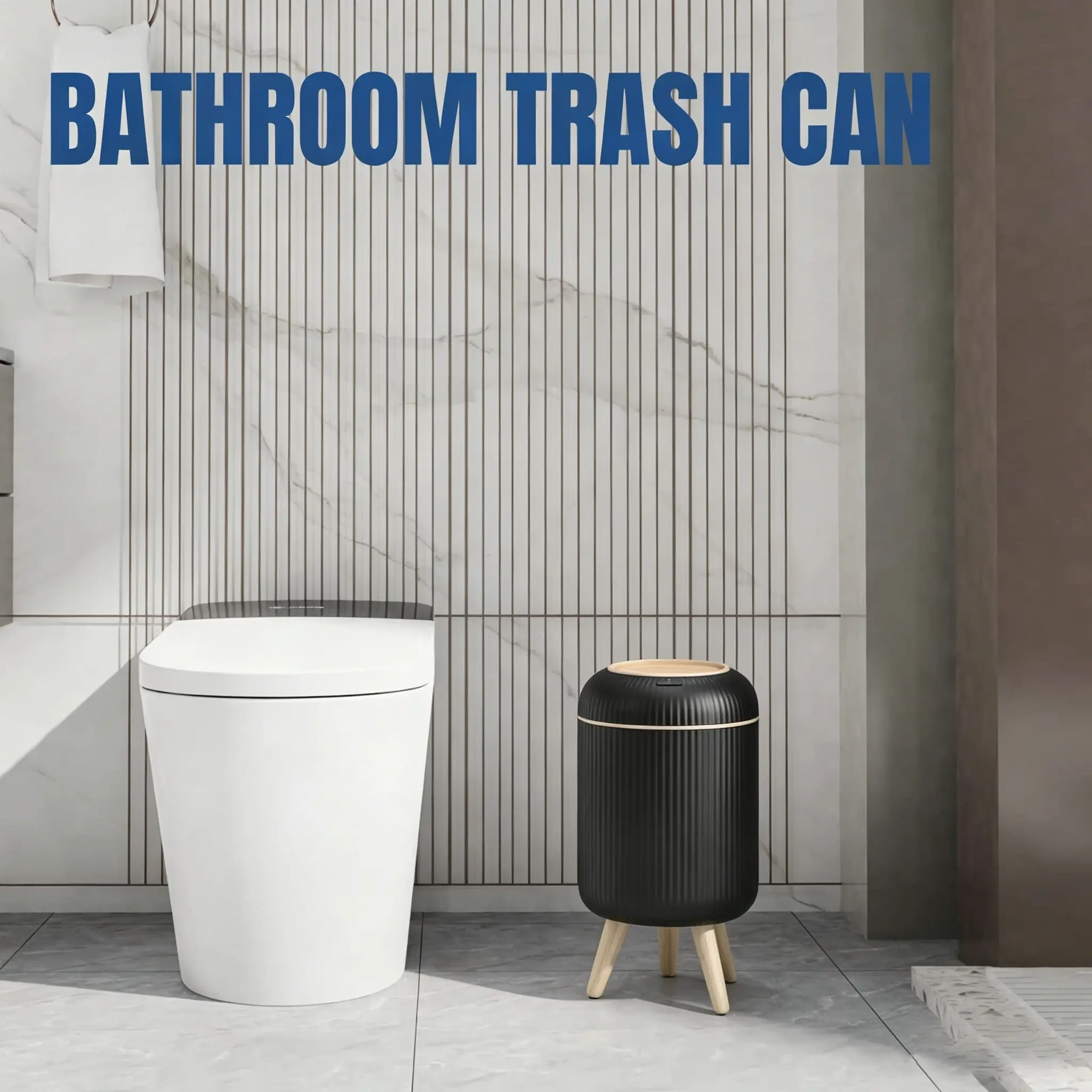 12L Intelligent Automatic Closing Trash Can - Hidden Garbage Bag Design, Leak-Resistant, Waterproof, Wooden Leg Support, Modern Home Care Supplies for Indoor Use (Can Fit Standard Liners)