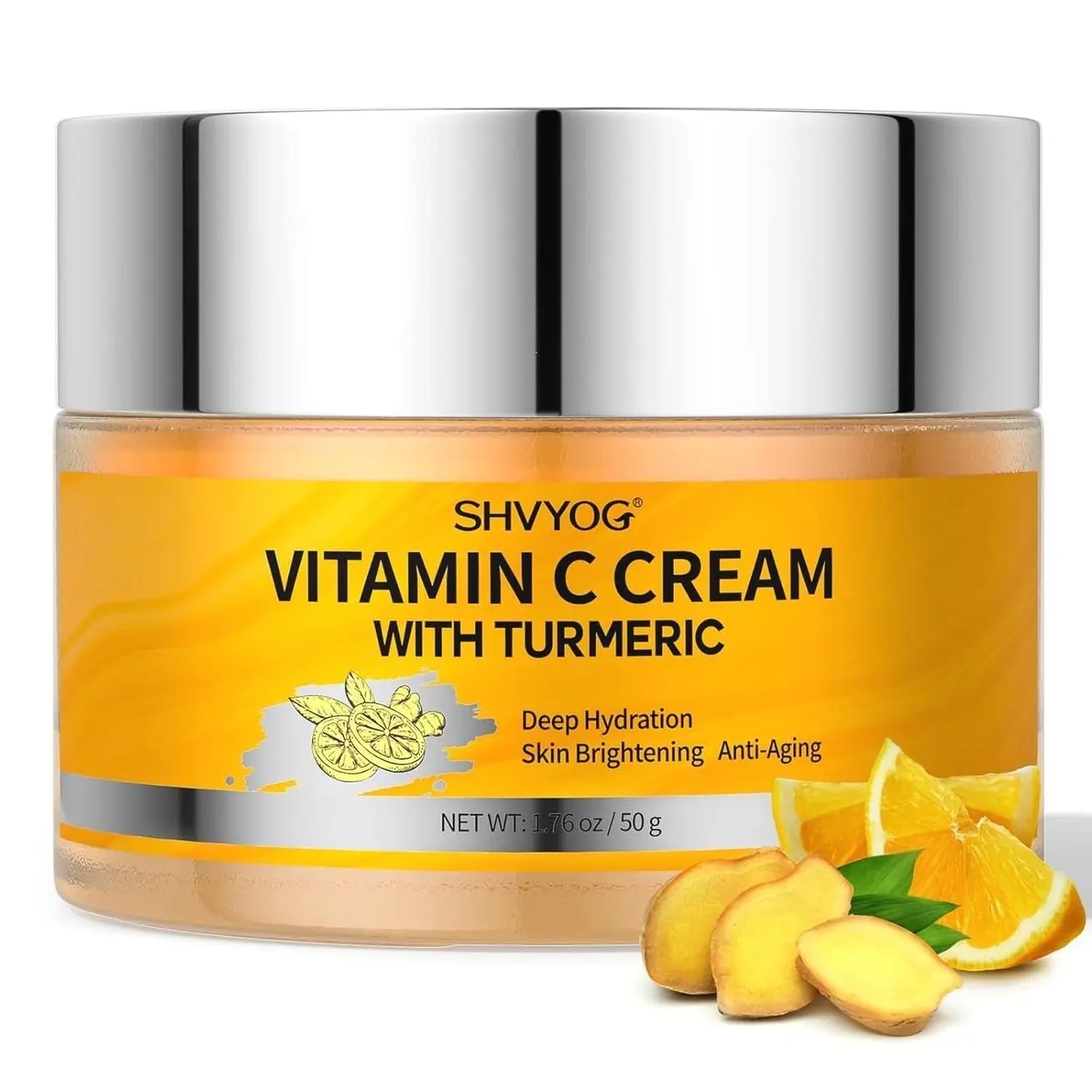 Vitamin C Face Moisturizer, Turmeric Face Cream, Anti-aging Hydration Skin Firming & Brightening Cream for Dark Spots, Wrinkles, Uneven Skin Tone, Vitamin C Lotion for Instant Glow, 1.76 OZ