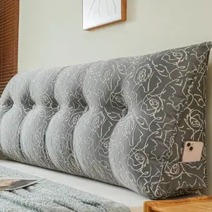 Multifunctional Triangle Side Pocket Bedside Pillow, Soft Polyester Fabric, Anti-Tear, Comfortable Reading Cushion, Home Decor Accessory