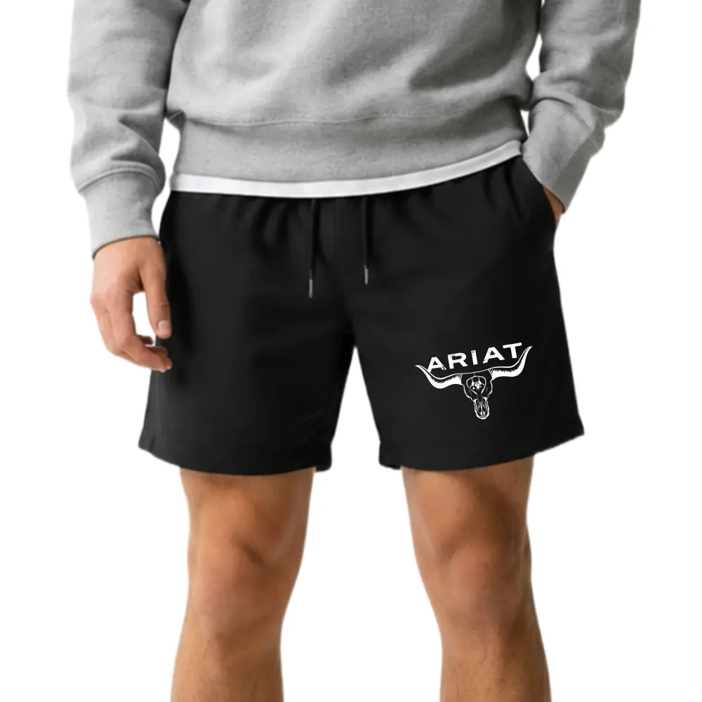 Men's Sporty Chic Western Bull Skull Letter Print Elastic Waist Drawstring Loose Fit Cotton Jersey Shorts - Bold Text, Avoid Print, Summer Outdoor Casual Sports Bottoms, Bold Printed Text Men's Shorts, Adjustable Waistband Men's Shorts