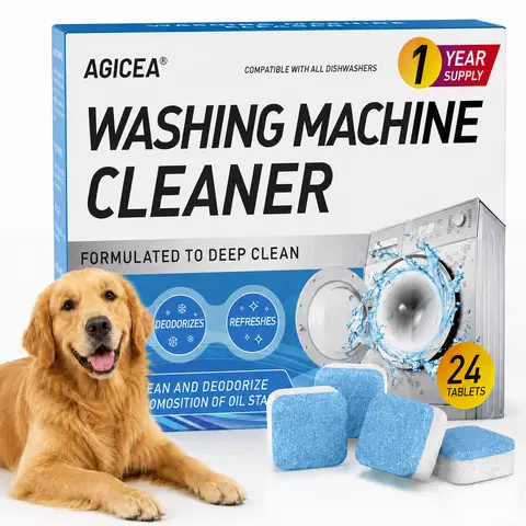 Washing Machine Cleaner Tablets & Laundry Balls Discs, 24-Pack Concentrated Descaling Agent - Septic-Safe Eco-Friendly Unscented Deodorant with Natural Foam for HE Front/Top Load Washers, 12-Month Supply, Easy to Clean Odour Control, No-Rinse