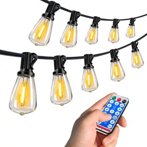 Solar String Lights Outdoor Waterproof with Remote & Timer LED Shatterproof ST38 Bulbs USB and Solar Powered for Patio Backyard Porch Garden Wedding Christmas Decor 60FT-100FT