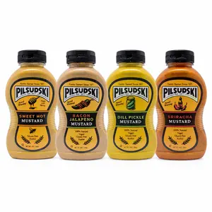 Pilsudski "Mustard Mafia" Mustard Pack - Sriracha, Sweet Hot Honey, Dill Pickle & Bacon Jalapeno Mustards - 4/12 oz Squeeze Bottles - Perfect for BBQ'S & Tailgates