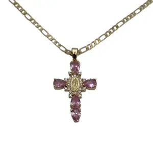 Virgen De Guadalupe Cross Stone Necklaces