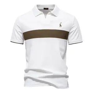 Men's Business Casual Polo Shirt Short Sleeve Modern Stripe Lightweight Summer Top Slim Fit Versatile Street Style Outfit for Men