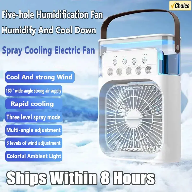 2025 New 3 in 1 Household Air Cooler Portable Small Fan with Humidifier and LED Nightlight Energy Saving