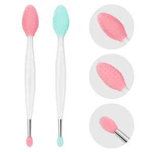 2 PCS Dual-ended Lip Scrubber Exfoliator and Silicone Lip Brush, 3-in-1 Silicone Lip Scrub Tool Lip Mask Applicator, Gentle Exfoliator & Applicator for Soft