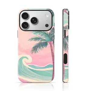 Pastel Pink Palm Tree Ocean Print Design Mobile Phone Case 2 in 1 Case,phone Case Suitable for Iphone 11/12/13/14/15/16/17 Pro Promax Plus Air and Samsung S22/S23/S24/S25 Plus Ultra Fe,Trendy Phone Case