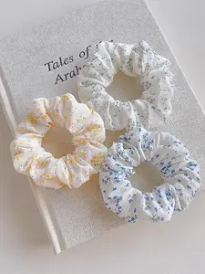 Elegant Floral Hair Tie Set, 3-Piece Random Print Design, Perfect for Daily Use, Casual Style Accessory for All Seasons
