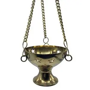 Brass Hanging Incense Burner with Star Cutouts