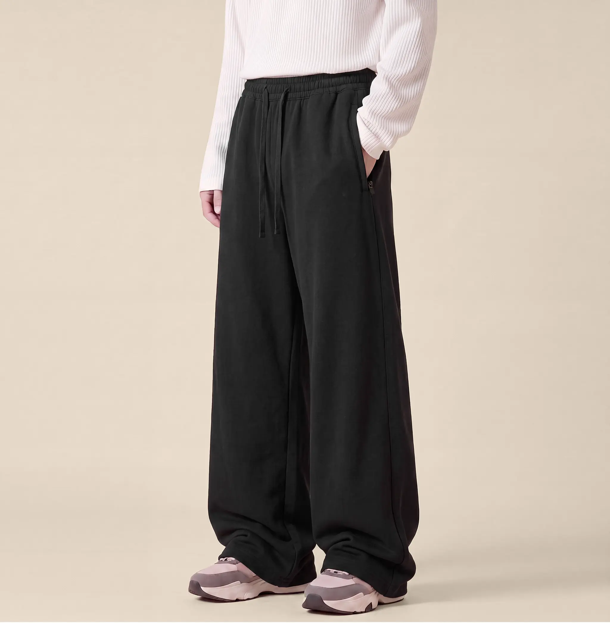 COOLGYM Men's Baggy Sweatpants Wide Leg Loose Fit Open Bottom, Lightweight 260g Strata-Loft Fabric, Gym Workout Casual Lounge Y2K Pants, Deep Zipper Pockets, 4-Way Stretch, Lounge Pants, Cotton Blend