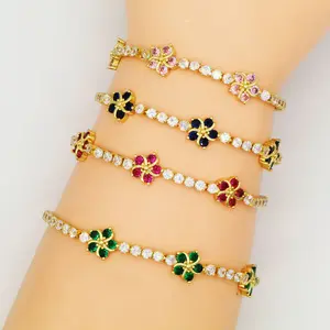 Flower Tennis Bracelets for Women Cubic Zircon 14K Gold Plated Fashion Jewelry Gift for Prom Party Wedding Birthday Valentine Mothers Day Chrismas Thanksgiving