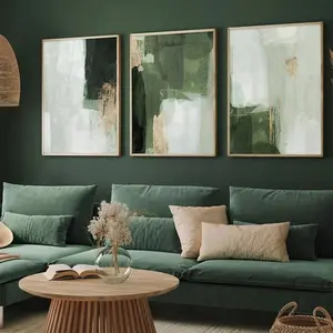 3pcs/set Frameless Dark Green Minimalist Abstract Art Prints unframed art print Green Neutral Textured Canvas Painting Green and Gray Living Room Decor Art Modern Minimalist Design, Art Wall Decoration
